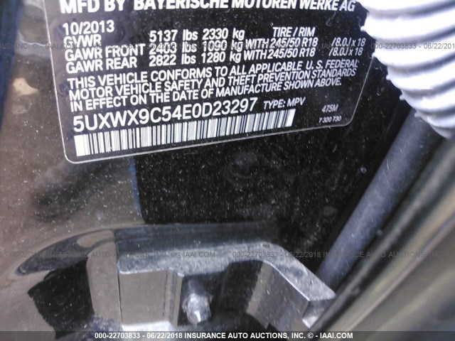 5UXWX9C54E0D23297 - 2014 BMW X3 XDRIVE28I BLACK photo 9