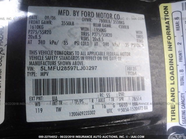 5LMFU28597LJ03297 - 2007 LINCOLN NAVIGATOR 黑色 照片 9