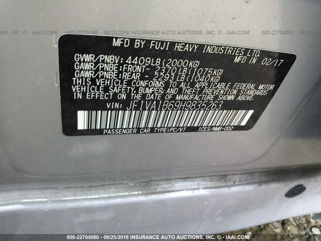 JF1VA1B69H9835263 - 2017 SUBARU WRX SILVER photo 9