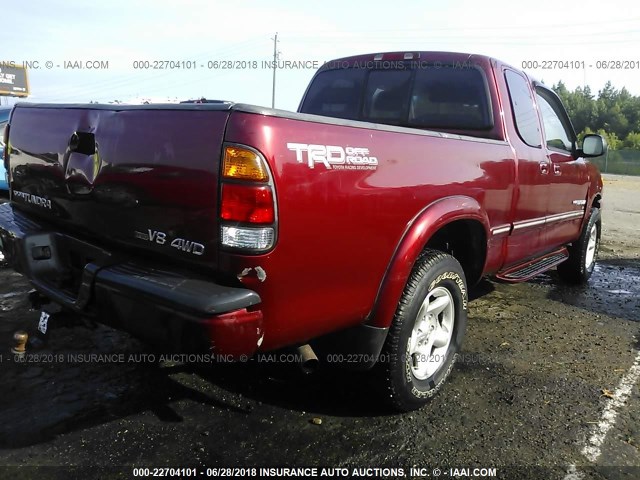 5TBBT481X1S134901 - 2001 TOYOTA TUNDRA ACCESS CAB LIMITED RED photo 4