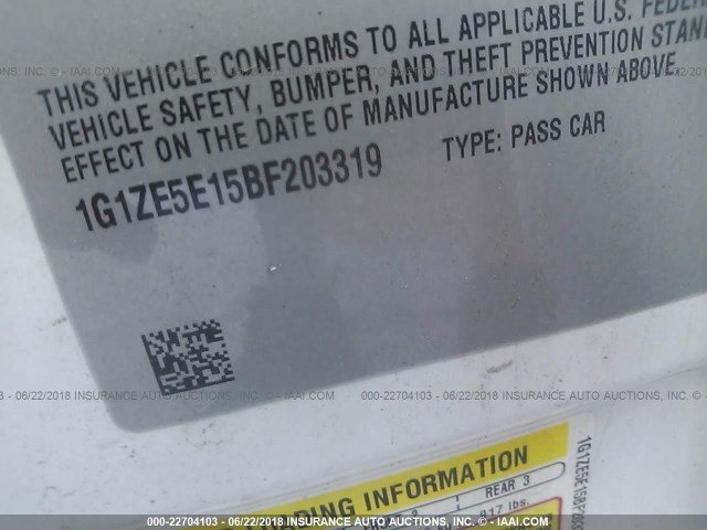 1G1ZE5E15BF203319 - 2011 CHEVROLET MALIBU LTZ 白色 照片 9