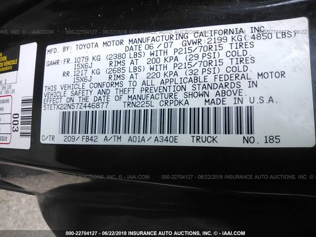 5TETX22N57Z446877 - 2007 TOYOTA TACOMA ACCESS CAB Schwarz Foto 9