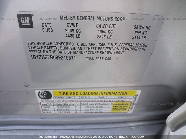 1G1ZH57B98F210571 - 2008 CHEVROLET MALIBU 1LT ვერცხლისფერი ფოტო 9