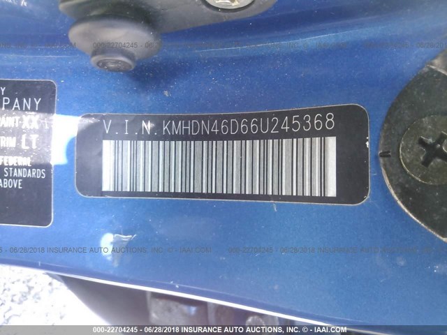 KMHDN46D66U245368 - 2006 HYUNDAI ELANTRA GLS/GT/LIMITED BLUE photo 9