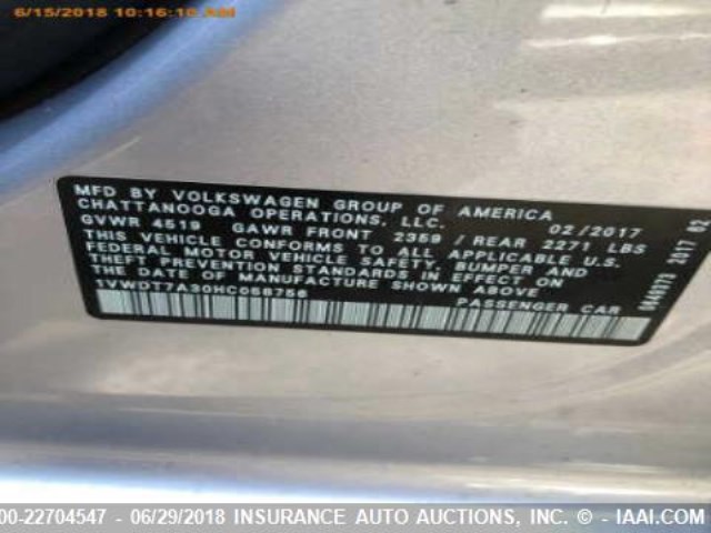 1VWDT7A30HC058756 - 2017 VOLKSWAGEN PASSAT R-LINE Gümüş foto 9