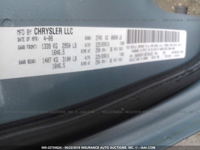 2A8HR54P18R769453 - 2008 CHRYSLER TOWN & COUNTRY TOURING BLUE photo 9