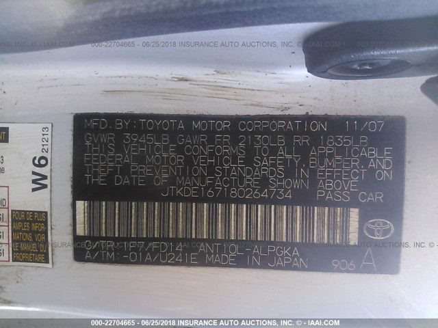 JTKDE167180264734 - 2008 TOYOTA SCION TC SILVER photo 9