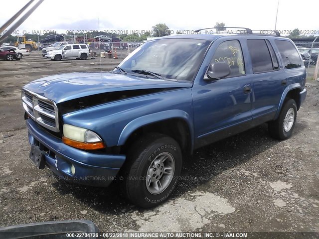 1B4HS48N62F104610 - 2002 DODGE DURANGO SLT BLUE photo 2