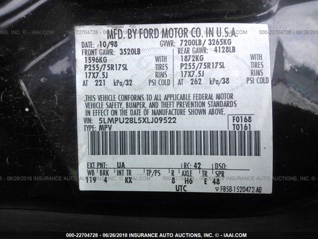 5LMPU28L5XLJ09522 - 1999 LINCOLN NAVIGATOR BLACK photo 9