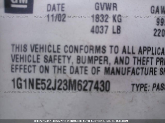 1G1NE52J23M627430 - 2003 CHEVROLET MALIBU LS 灰色 照片 9