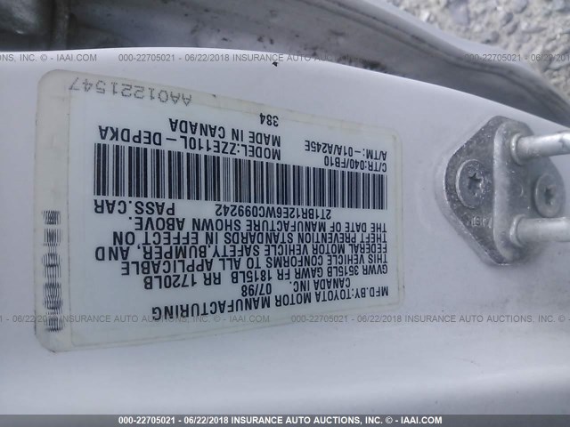 2T1BR12E6WC099242 - 1998 TOYOTA COROLLA VE/CE/LE 白色 照片 9