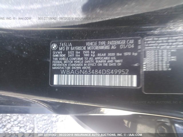 WBAGN63484DS49952 - 2004 BMW 745 LI BLACK photo 9