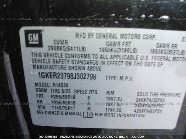 1GKER23798J302798 - 2008 GMC ACADIA SLT-1 Negro foto 9