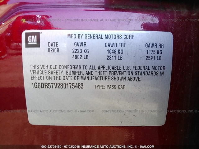 1G6DR57V280175483 - 2008 CADILLAC CTS HI FEATURE V6 RED photo 9
