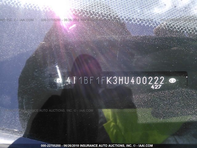 4T1BF1FK3HU400222 - 2017 TOYOTA CAMRY LE/XLE/SE/XSE ნაცრისფერი ფოტო 9