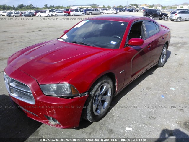 2C3CDXCT7DH571247 - 2013 DODGE CHARGER R/T RED photo 2