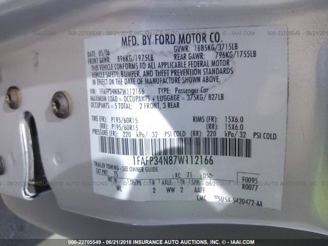 1FAFP34N87W112166 - 2007 FORD FOCUS ZX4/S/SE/SES SILVER photo 9