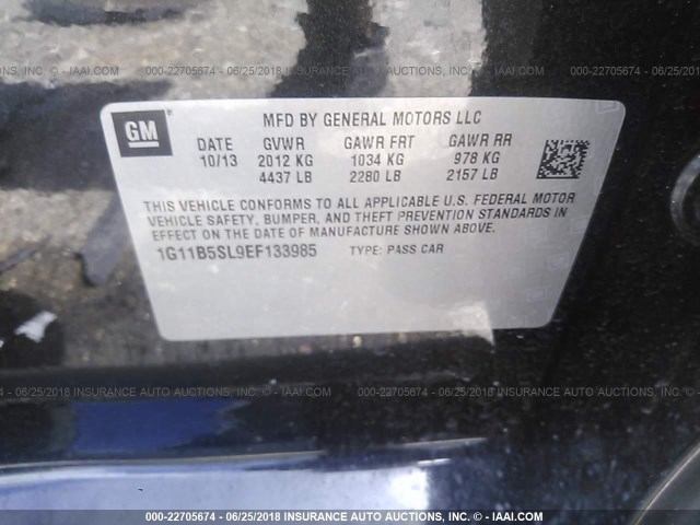 1G11B5SL9EF133985 - 2014 CHEVROLET MALIBU LS 黑色 照片 9