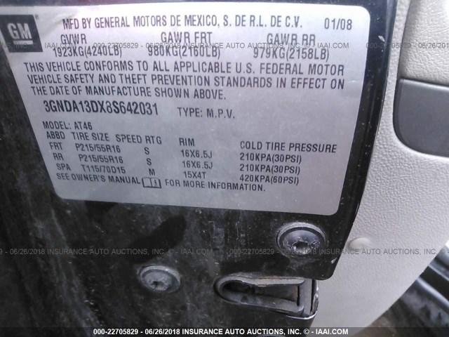 3GNDA13DX8S642031 - 2008 CHEVROLET HHR LS Negro foto 9