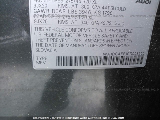 WA1DGAFE1CD008900 - 2012 AUDI Q7 PRESTIGE 灰色 照片 9