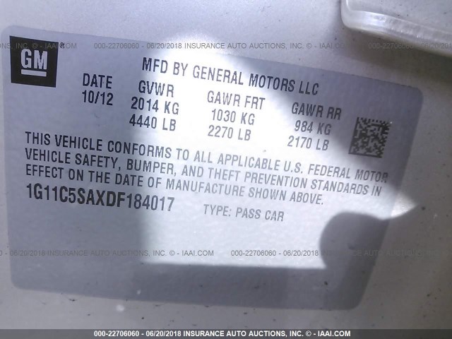 1G11C5SAXDF184017 - 2013 CHEVROLET MALIBU 1LT 棕色 照片 9