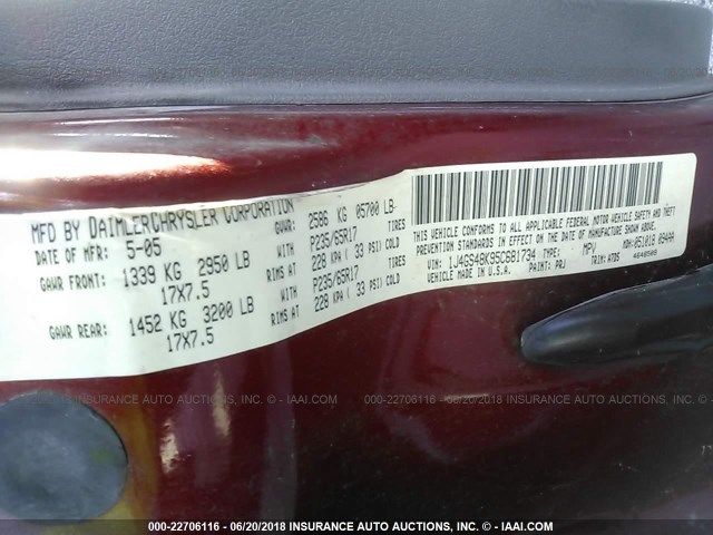 1J4GS48K95C681734 - 2005 JEEP GRAND CHEROKEE LAREDO/COLUMBIA/FREEDOM 红色 照片 9