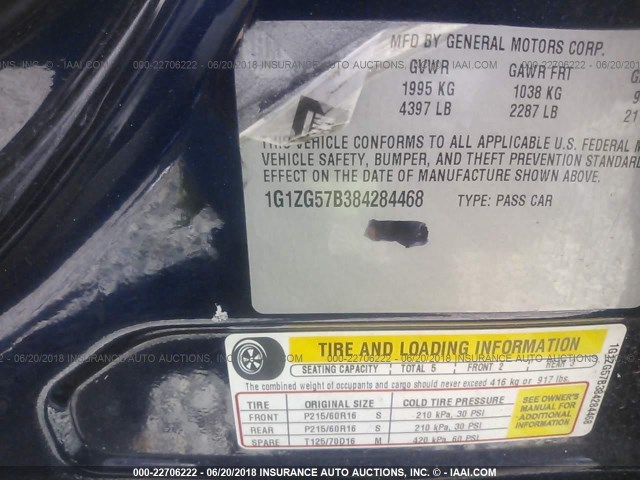 1G1ZG57B384284468 - 2008 CHEVROLET MALIBU LS ლურჯი ფოტო 9