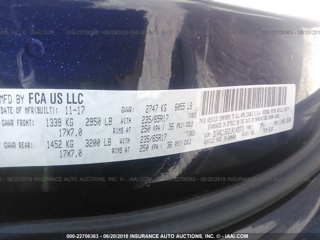 2C4RC1BG2JR149371 - 2018 CHRYSLER PACIFICA TOURING L BLUE photo 9