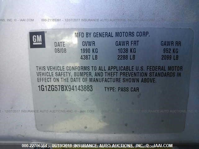 1G1ZG57BX94143883 - 2009 CHEVROLET MALIBU LS 银色 照片 9