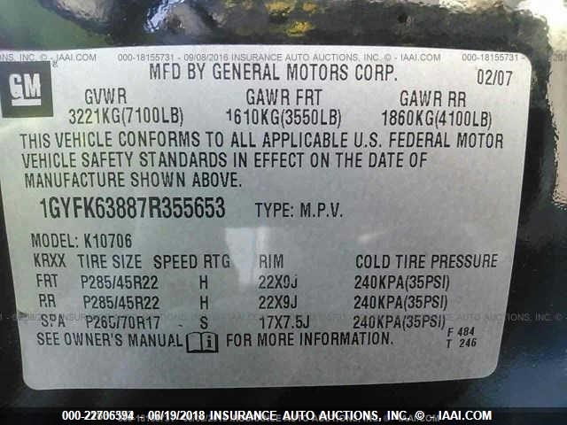 1GYFK63887R355653 - 2007 CADILLAC ESCALADE LUXURY Schwarz Foto 9