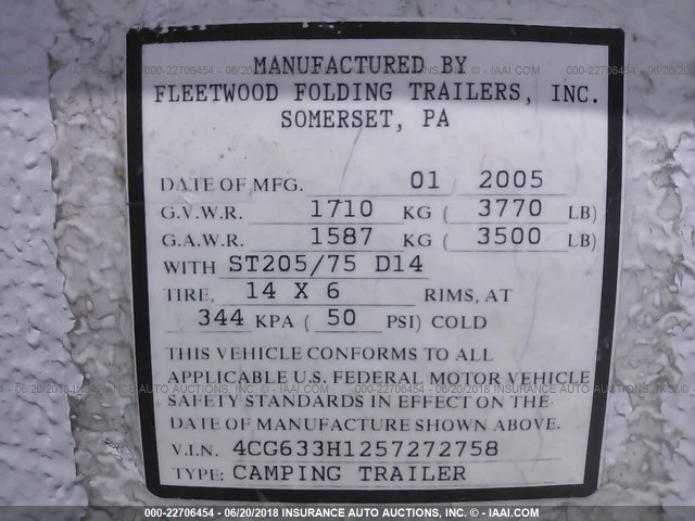 4CG633H1257272758 - 2005 FLEETWOOD POP-UP CAMPER  WHITE photo 9