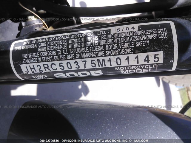 JH2RC50375M101145 - 2005 HONDA VT750 CA SILVER photo 10