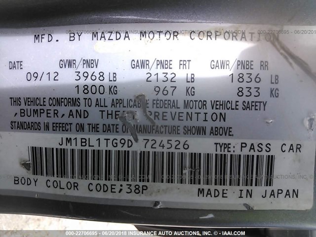 JM1BL1TG9D1724526 - 2013 MAZDA 3 I SILVER photo 9