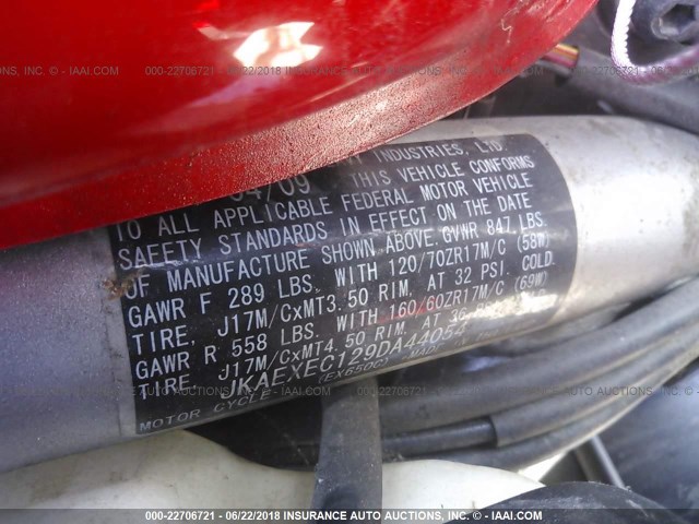 JKAEXEC129DA44054 - 2009 KAWASAKI EX650 C 红色 照片 10