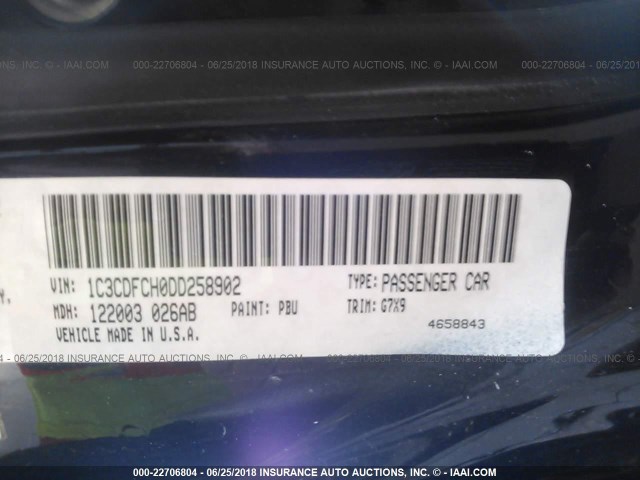 1C3CDFCH0DD258902 - 2013 DODGE DART LIMITED/R/T Dark Blue photo 9