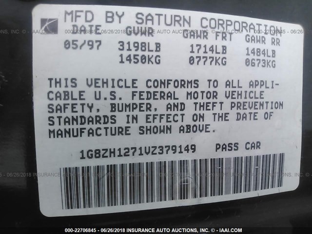 1G8ZH1271VZ379149 - 1997 SATURN SC2 SILVER photo 9
