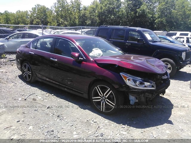 1HGCR2F59GA016348 - 2016 HONDA ACCORD SPORT MAROON photo 1