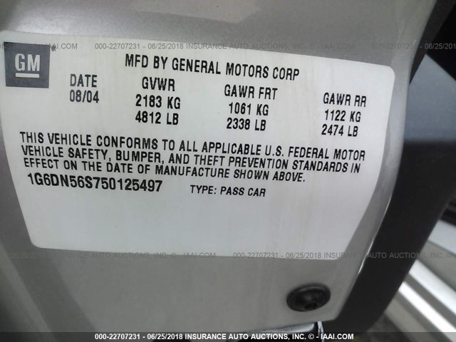 1G6DN56S750125497 - 2005 CADILLAC CTS-V SILVER photo 9