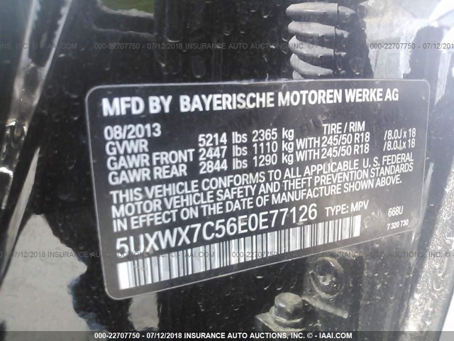 5UXWX7C56E0E77126 - 2014 BMW X3 XDRIVE35I BLACK photo 9