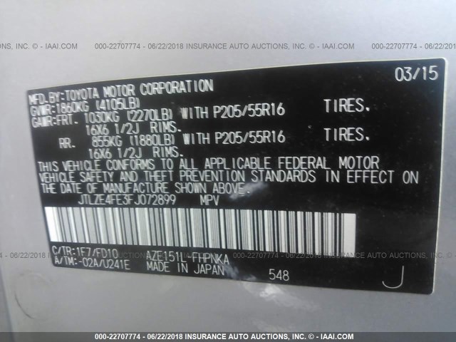 JTLZE4FE3FJ072899 - 2015 TOYOTA SCION XB Gümüş foto 9