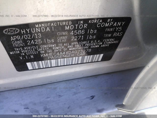 KMHEC4A4XDA073278 - 2013 HYUNDAI SONATA HYBRID SILVER photo 9