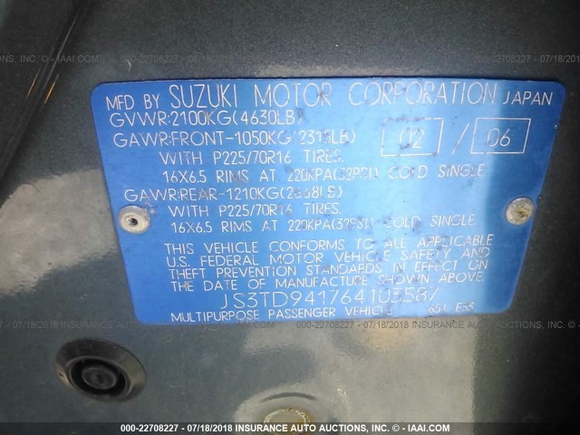 JS3TD941764103587 - 2006 SUZUKI GRAND VITARA  GRAY photo 9