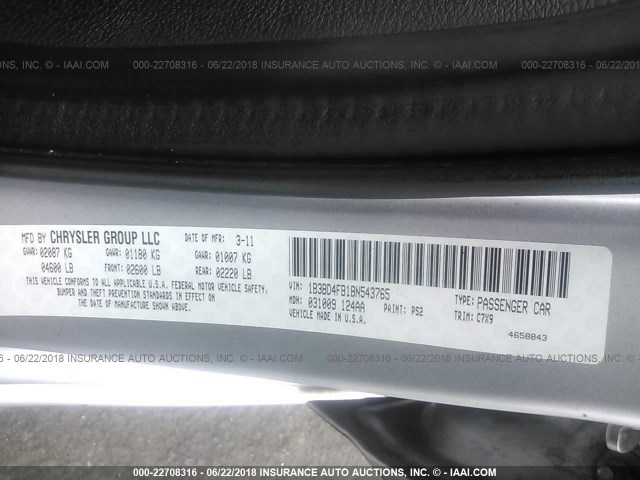 1B3BD4FB1BN543765 - 2011 DODGE AVENGER EXPRESS 银色 照片 9