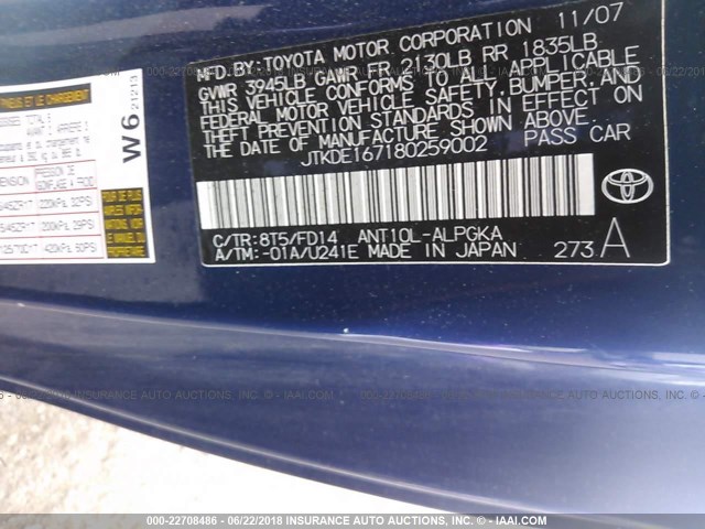 JTKDE167180259002 - 2008 TOYOTA SCION TC 蓝色 照片 9