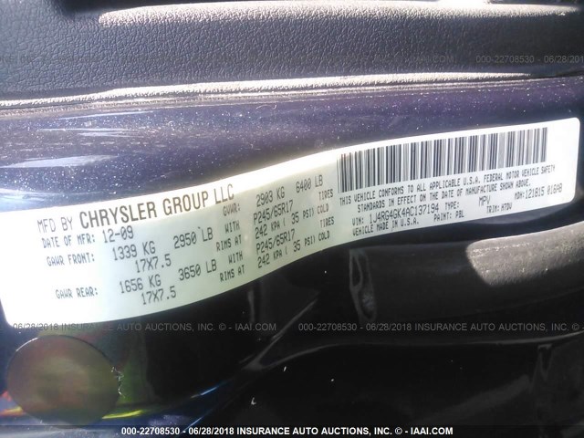 1J4RG4GK4AC137194 - 2010 JEEP COMMANDER SPORT Blau Foto 9