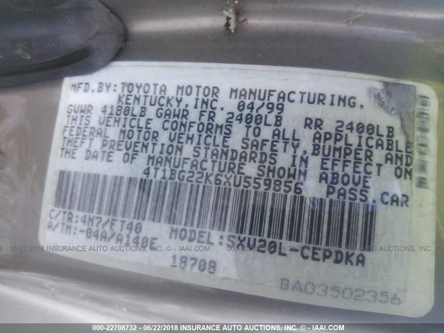 4T1BF22K0VU015465 - 1997 TOYOTA CAMRY CE/LE/XLE GRAY photo 9