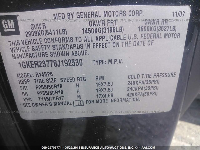 1GKER23778J192530 - 2008 GMC ACADIA SLT-1 Schwarz Foto 9