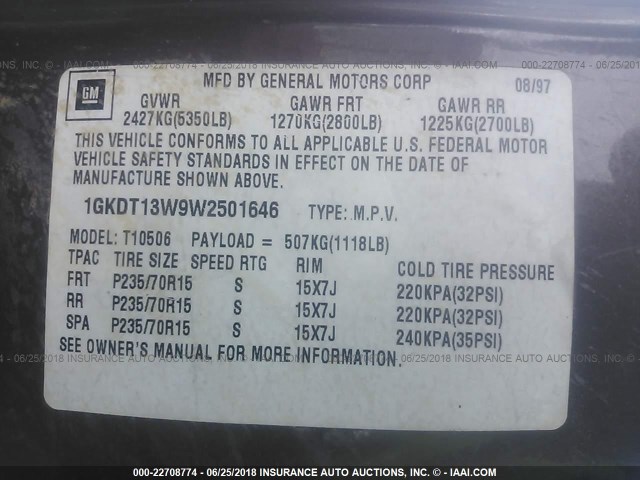 1GKDT13W9W2501646 - 1998 GMC JIMMY Brązowy zdjęcie 9