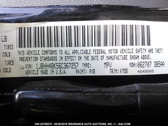 1J8HH48K56C367257 - 2006 JEEP COMMANDER 黑色 照片 9