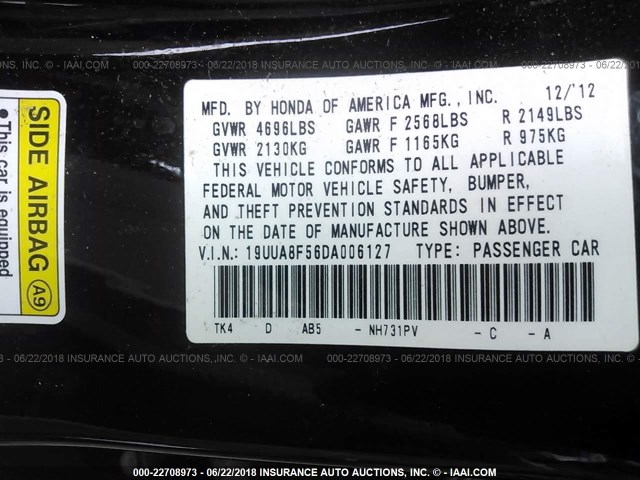 19UUA8F56DA006127 - 2013 ACURA TL TECH BLACK photo 9